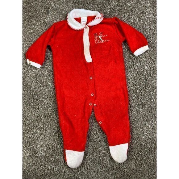 Vintage 1980s Trimfit “My First Christmas” Red Terry One Piece Outfit USA - Picture 2 of 12